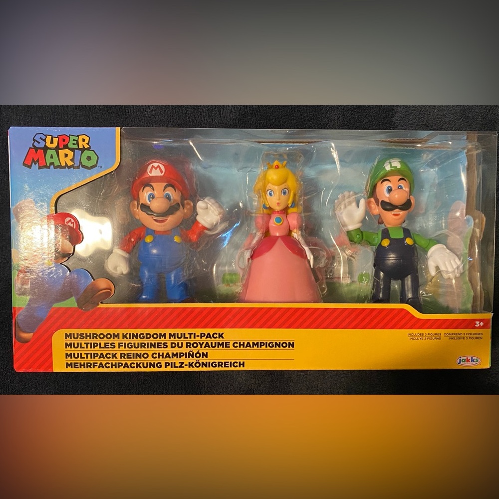 Super Mario Action Figure Set - Red, Pink, Green Mushroom Kingdom Multi-Pack